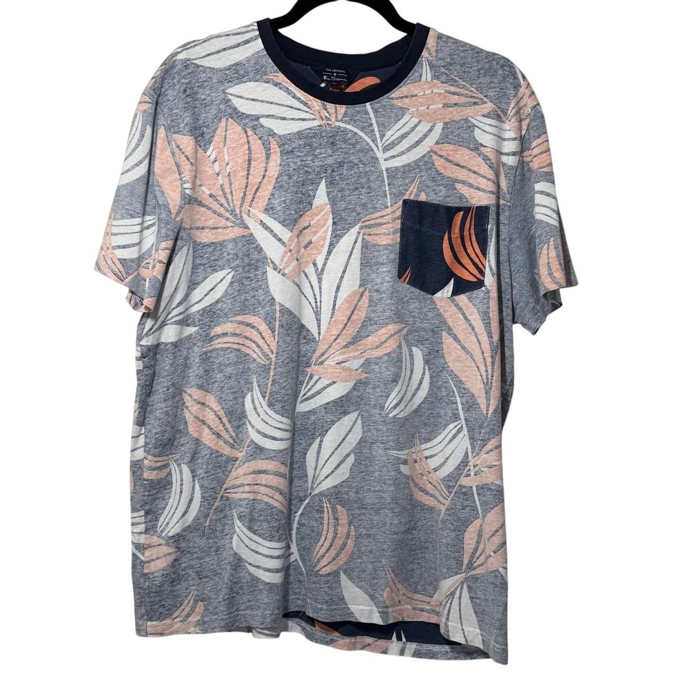 Ben Sherman leaf print T Shirt Summer resort preppy 100% Cotton